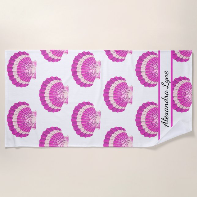 Modern Nautical Seashell Pink Shell Beach  Beach Towel (Front)
