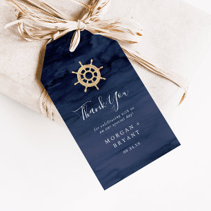 Modern Nautical Ship Helm Thank You Favour Gift Tags