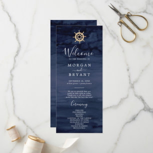 Modern Nautical   Ship Helm Wedding Program Programme