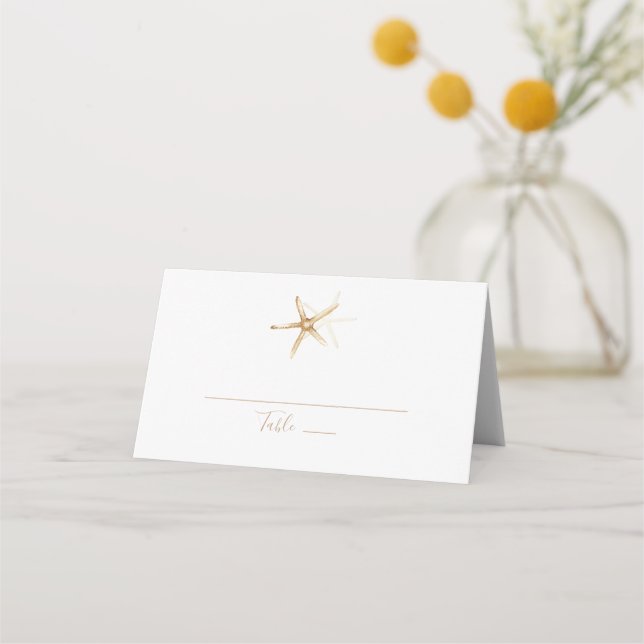 Modern Nautical | Starfish Brown Wedding Place Card (Front)