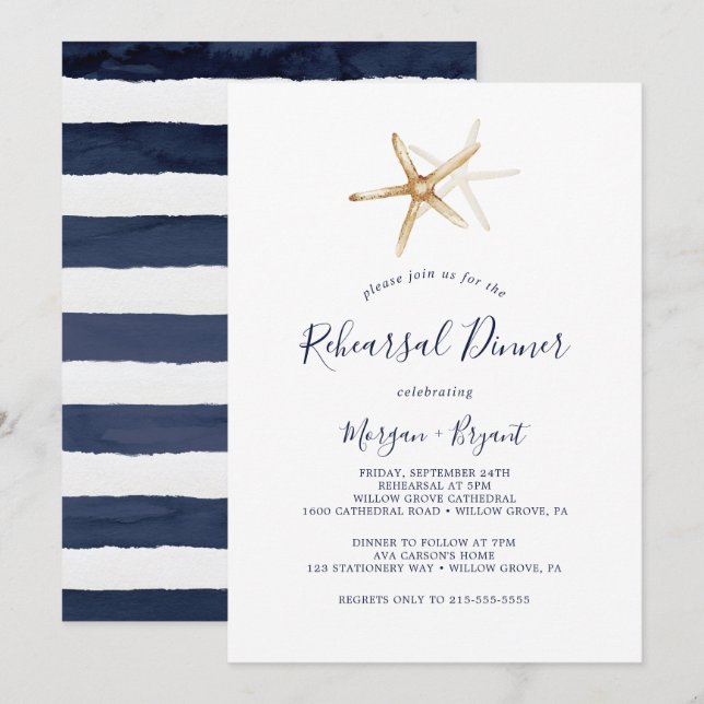 Modern Nautical | Starfish Rehearsal Dinner Invitation (Front/Back)
