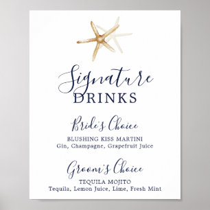 Modern Nautical   Starfish Signature Drinks Sign