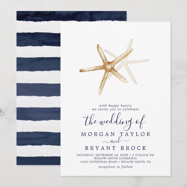 Modern Nautical | Starfish The Wedding Of Invitation (Front/Back)