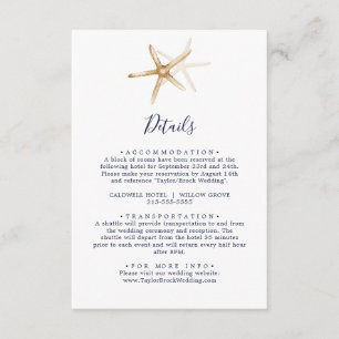 Modern Nautical Starfish Wedding Details Enclosure Card