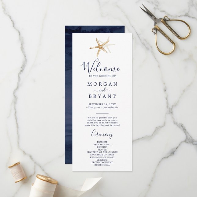 Modern Nautical | Starfish Wedding Program Programme (Front/Back In Situ)