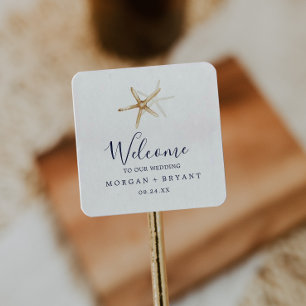 Modern Nautical Starfish Wedding Welcome Square Sticker