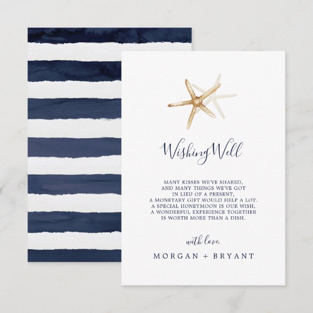 Modern Nautical Starfish Wedding Wishing Well Card (Front/Back)