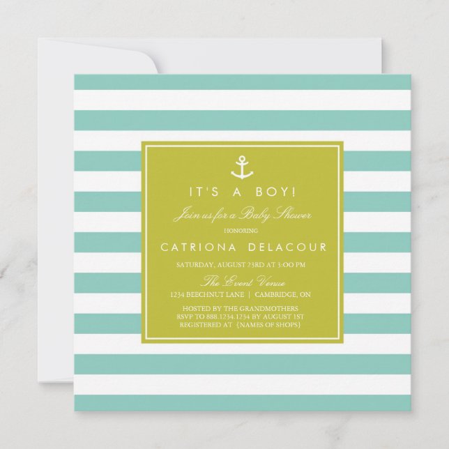 Modern Nautical Stripes Baby Shower Invitation (Front)