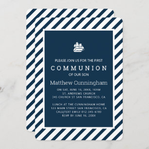 Modern Nautical Stripes Communion Invitation