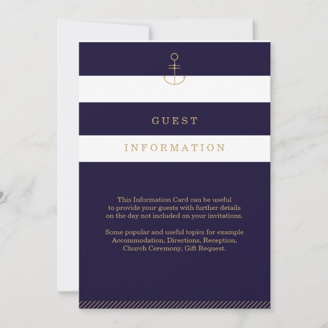 Modern nautical stripes wedding information card (Front)
