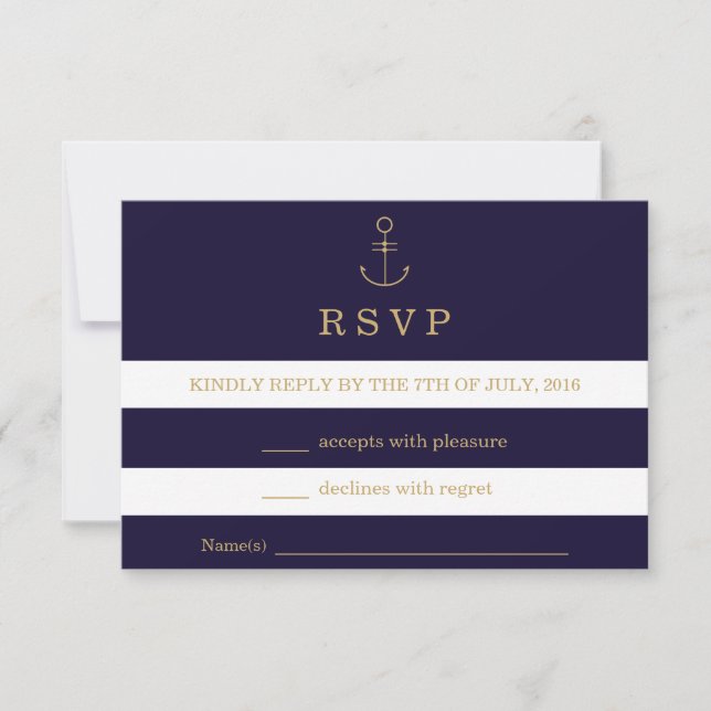 Modern nautical stripes wedding RSVP card (Front)