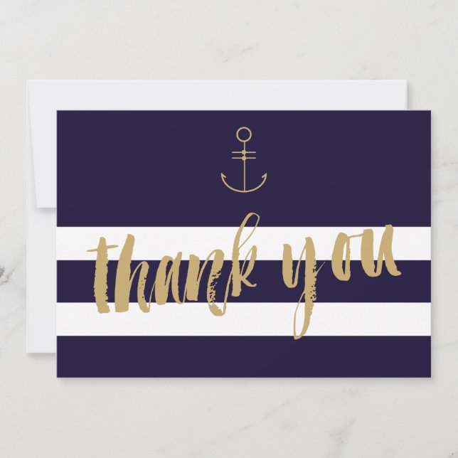 Modern nautical stripes wedding thank you (Front)