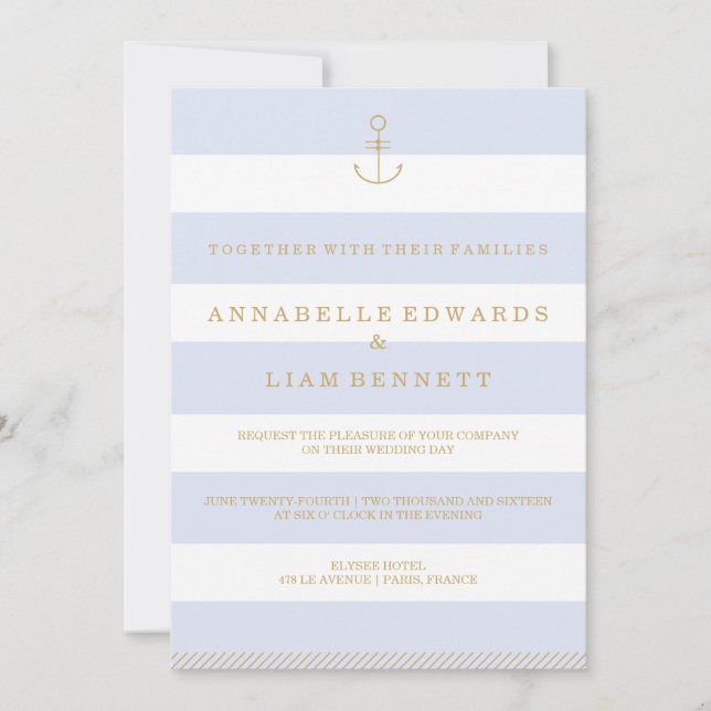Modern nautical stripes weddingi invitation (Front)