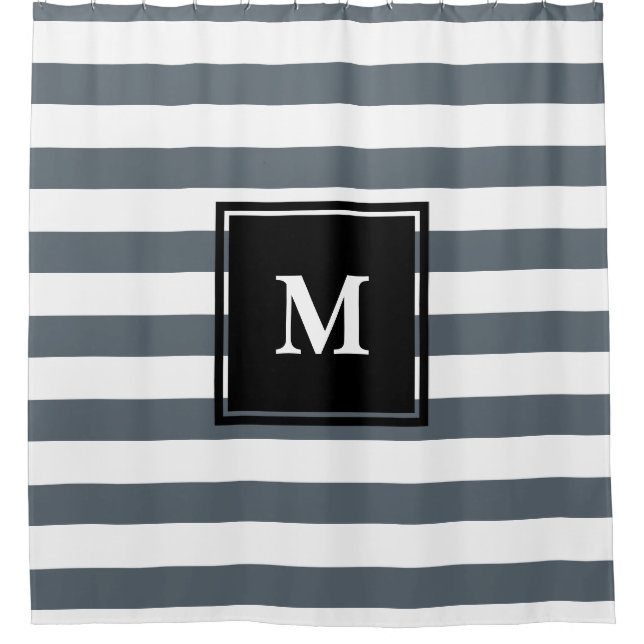 Modern Nautical Thick White & Grey Stripes Shower Curtain (Front)