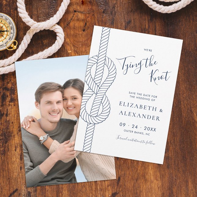 Modern Nautical Tying the Knot Wedding Save The Date (Creator Uploaded)