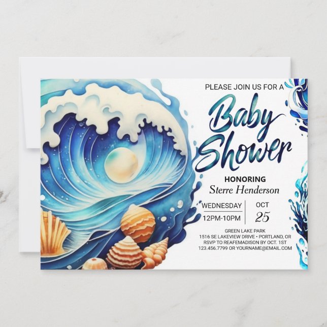 Modern Nautical Waves Baby Shower Invitation (Front)