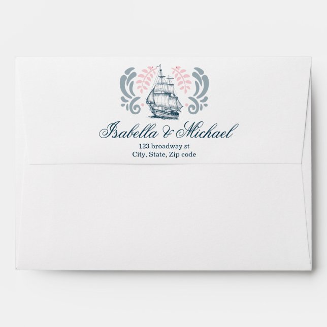 Modern Nautical Wedding Boat Envelope (Back (Top Flap))