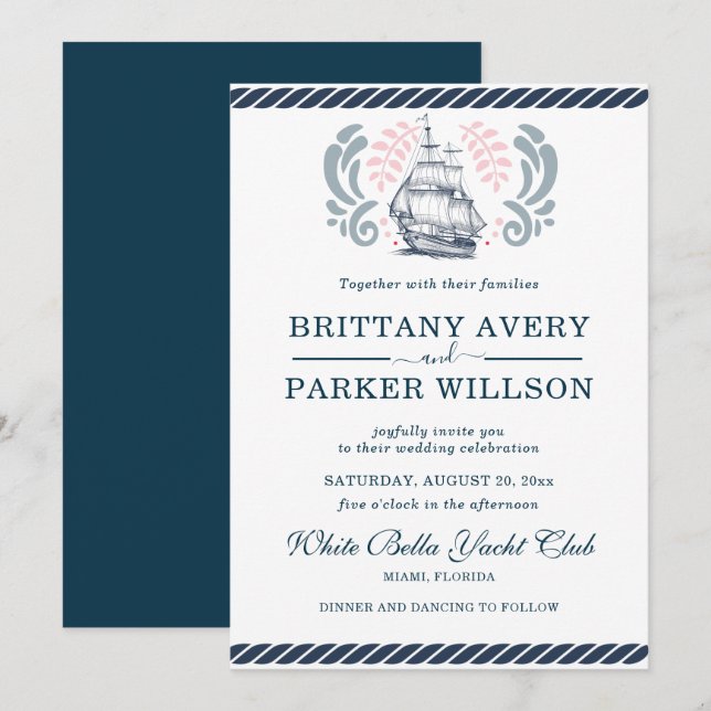 Modern Nautical Wedding Boat Invitation (Front/Back)