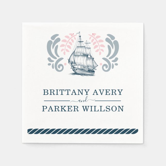 Modern Nautical Wedding Boat Napkin (Front)