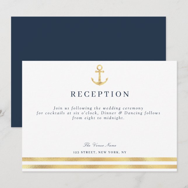 modern nautical wedding reception card (Front/Back)
