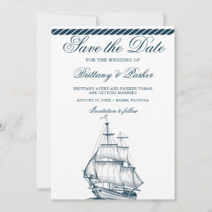 Modern Nautical Wedding White and Blue Save The Date
