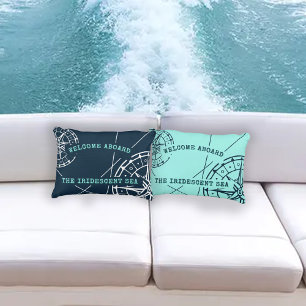 Modern Nautical Welcome Aboard Compass Rose Decorative Cushion