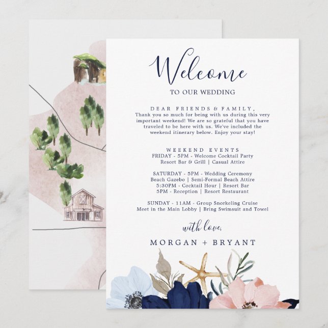 Modern Nautical Welcome Letter Itinerary & Map (Front/Back)