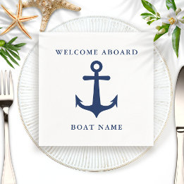 Modern Nautical White Navy Blue Anchor Boat Napkin