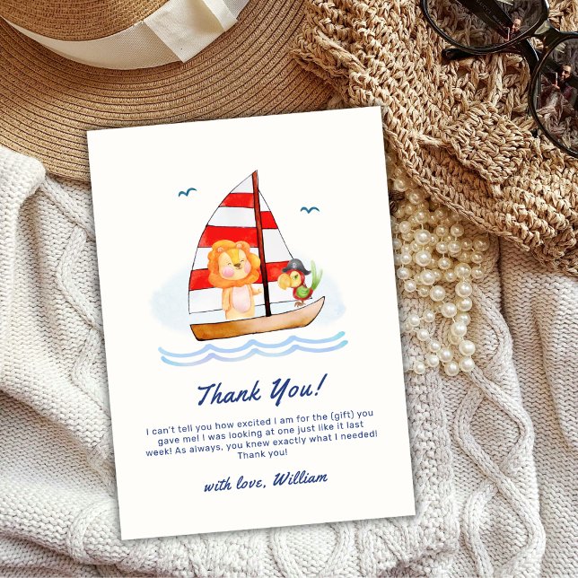 Modern Nautical Wild Lion Sailboat Baby Shower  Thank You Card (Modern Nautical Wild Lion Sailboat Baby Shower Thank You Card)
