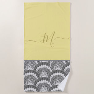 Modern Nautical Yellow Grey Seashell Shell Elegant Beach Towel