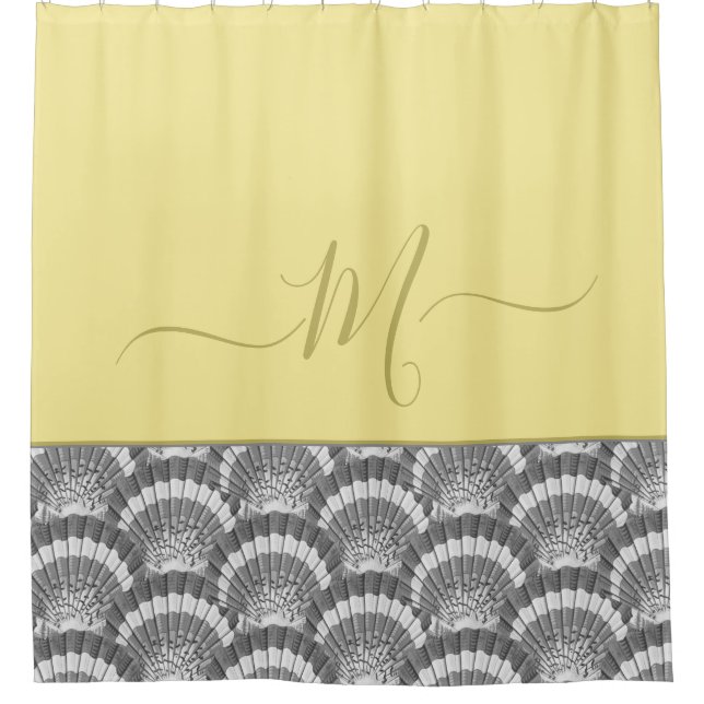 Modern Nautical Yellow Grey Seashell Shell Elegant Shower Curtain (Front)