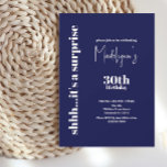 Modern Navy 30th Surprise Birthday Invitation<br><div class="desc">Stylish,  simple and modern navy and white birthday design that is easily personalised with all of her party information.  Can change to any birth year you wish.</div>