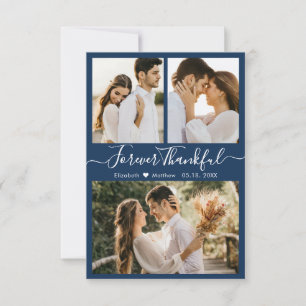 Modern Navy 3 Photo Collage Wedding Thank You Card