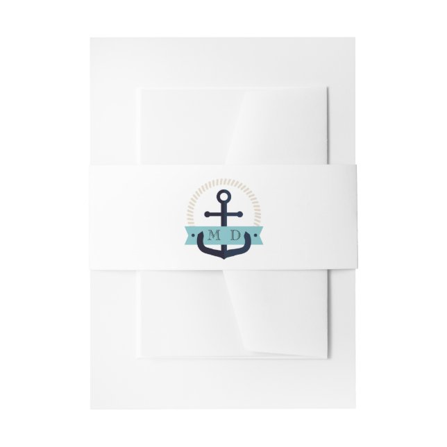 Modern Navy Anchor Nautical Monogram Wedding  Invi Invitation Belly Band (Front Example)