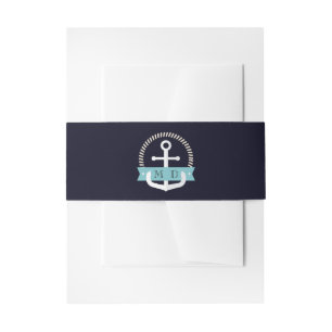Modern Navy Anchor Nautical Monogram Wedding  Invitation Belly Band