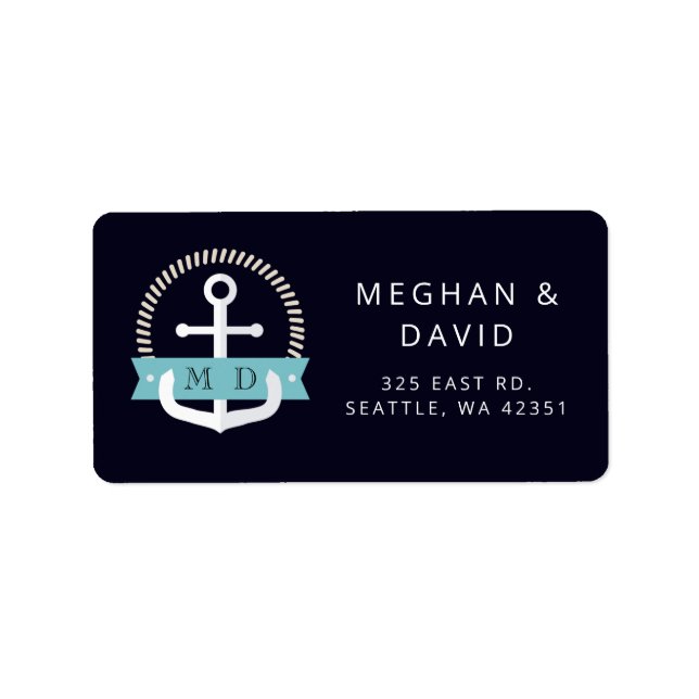Modern Navy Anchor Nautical Monogram Wedding  Label (Front)