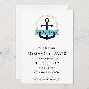 Modern Navy Anchor Nautical Monogram Wedding  Save Save The Date