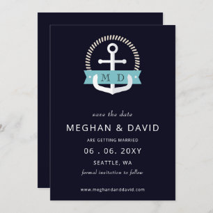 Modern Navy Anchor Nautical Monogram Wedding  Save The Date
