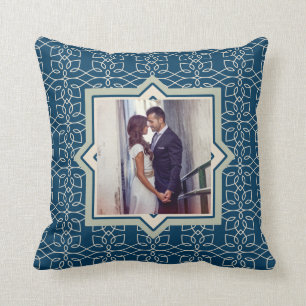 Modern Navy and Blush Pattern with Two Photos Cushion