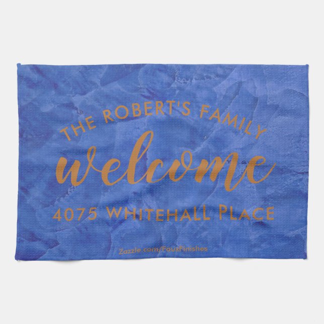 Modern Navy and Copper Personalised Name Tea Towel (Horizontal)