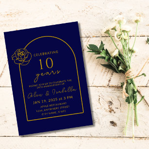 Modern Navy and Gold 10th Wedding Anniversary Invitation