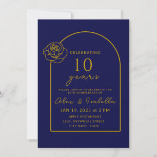 Modern Navy and Gold 10th Wedding Anniversary Invitation