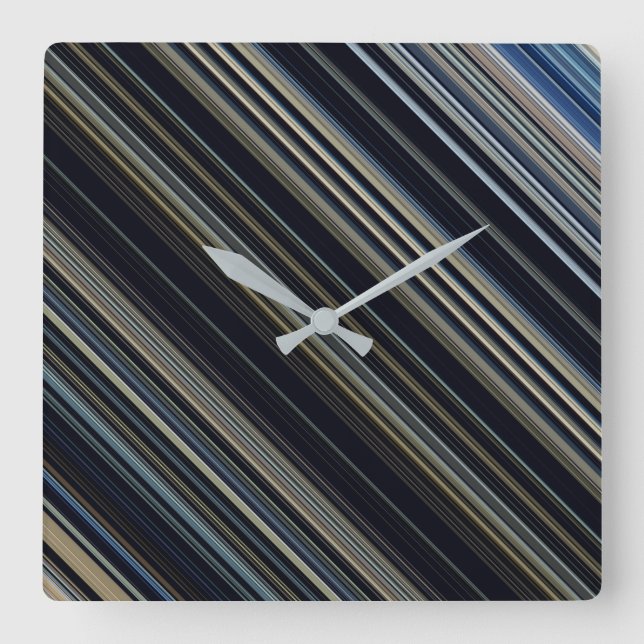 Modern Navy and Gold Multicolor Stripes Square Wall Clock (Front)