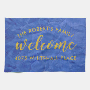Modern Navy and Gold Personalised Name Tea Towel