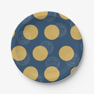 Modern Navy and Gold Polka Dot Paper Plate