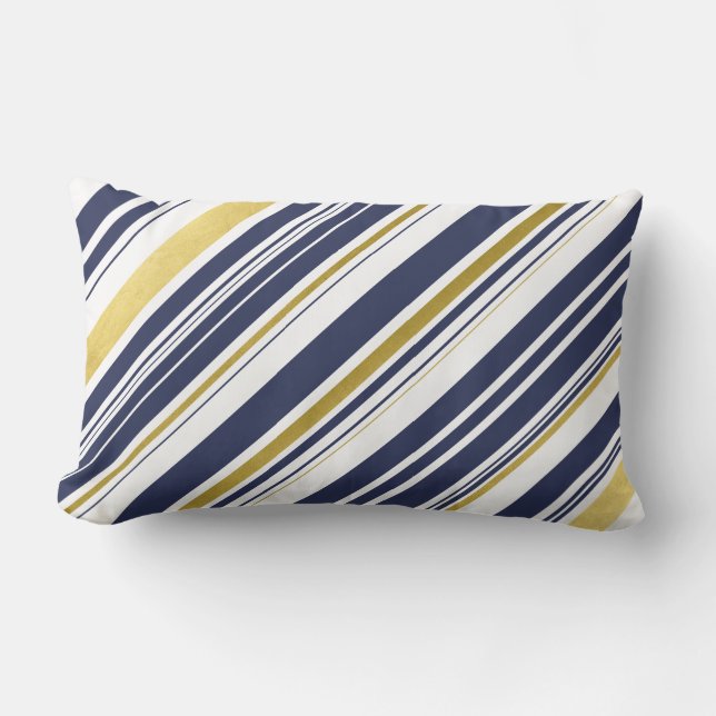 Modern Navy and Gold Stripes Lumbar Cushion (Front)