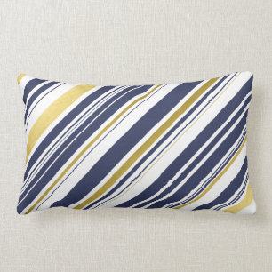 Modern Navy and Gold Stripes Lumbar Cushion