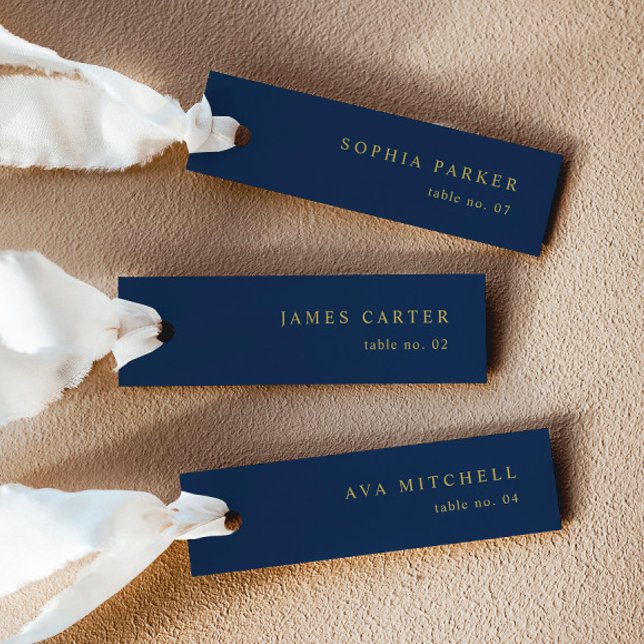 Modern Navy and Gold Wedding Name Place Cards (Delivered Untrimmed)