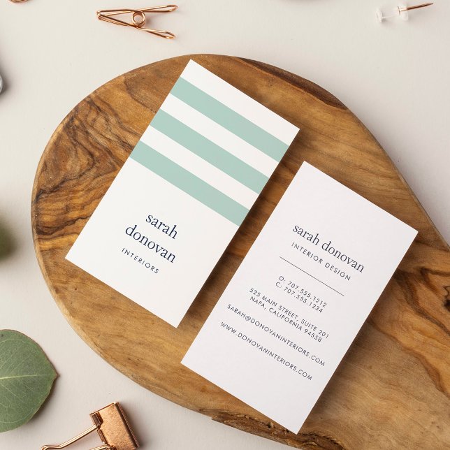 Modern Navy and Mint Stripe Business Card (Creator Uploaded)
