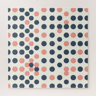 Modern Navy and Peach Geometric Polka Dot Jigsaw Puzzle